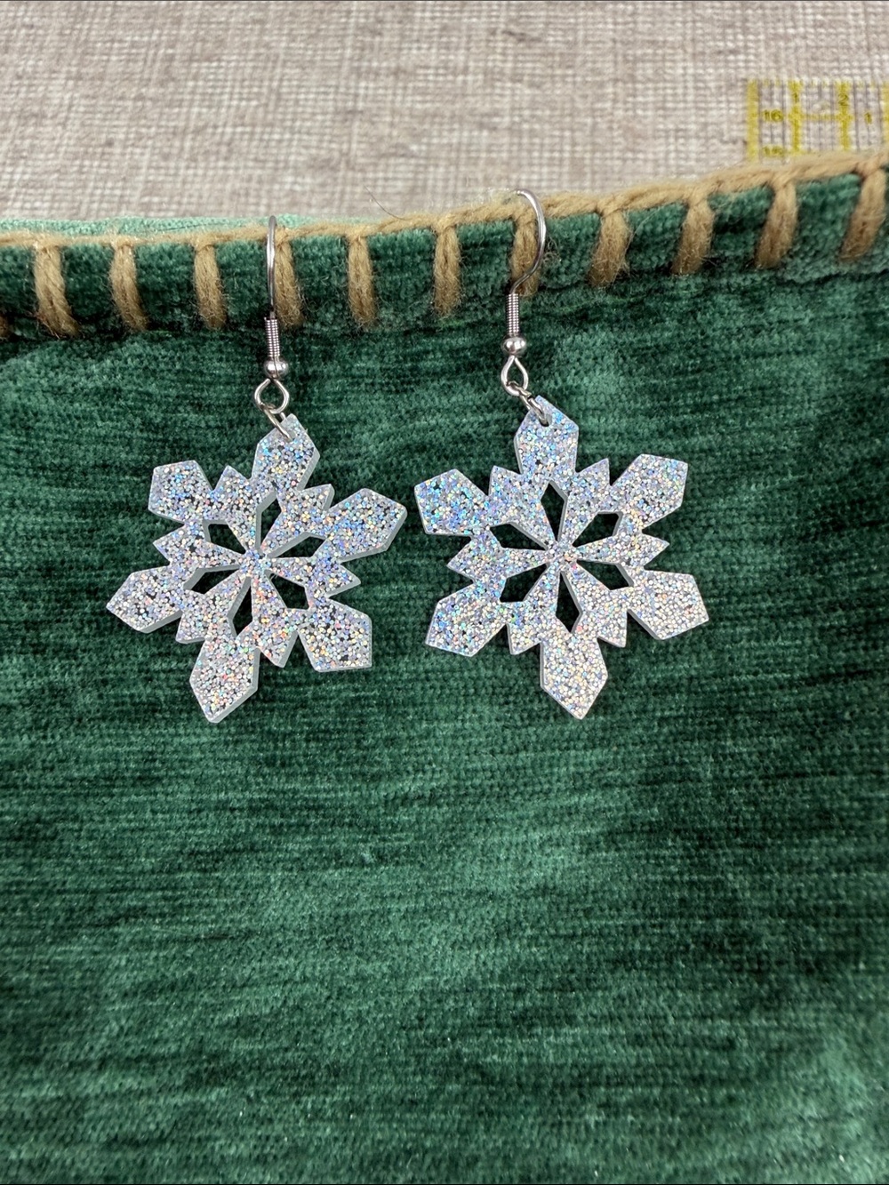 Silver Glitter Snowflake Drop Earrings - Brand: